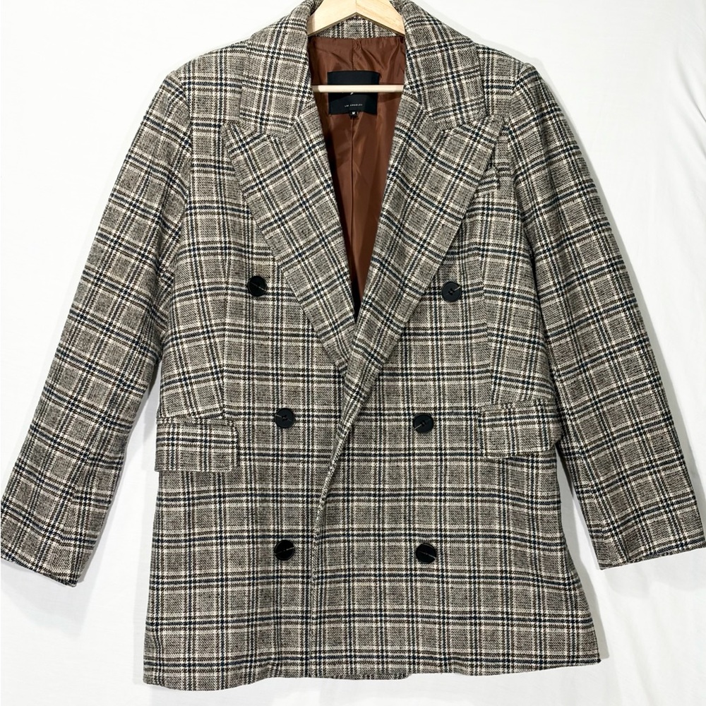 7 For All Mankind Plaid Blazer Medium Double Breasted Wool Blend Jacket